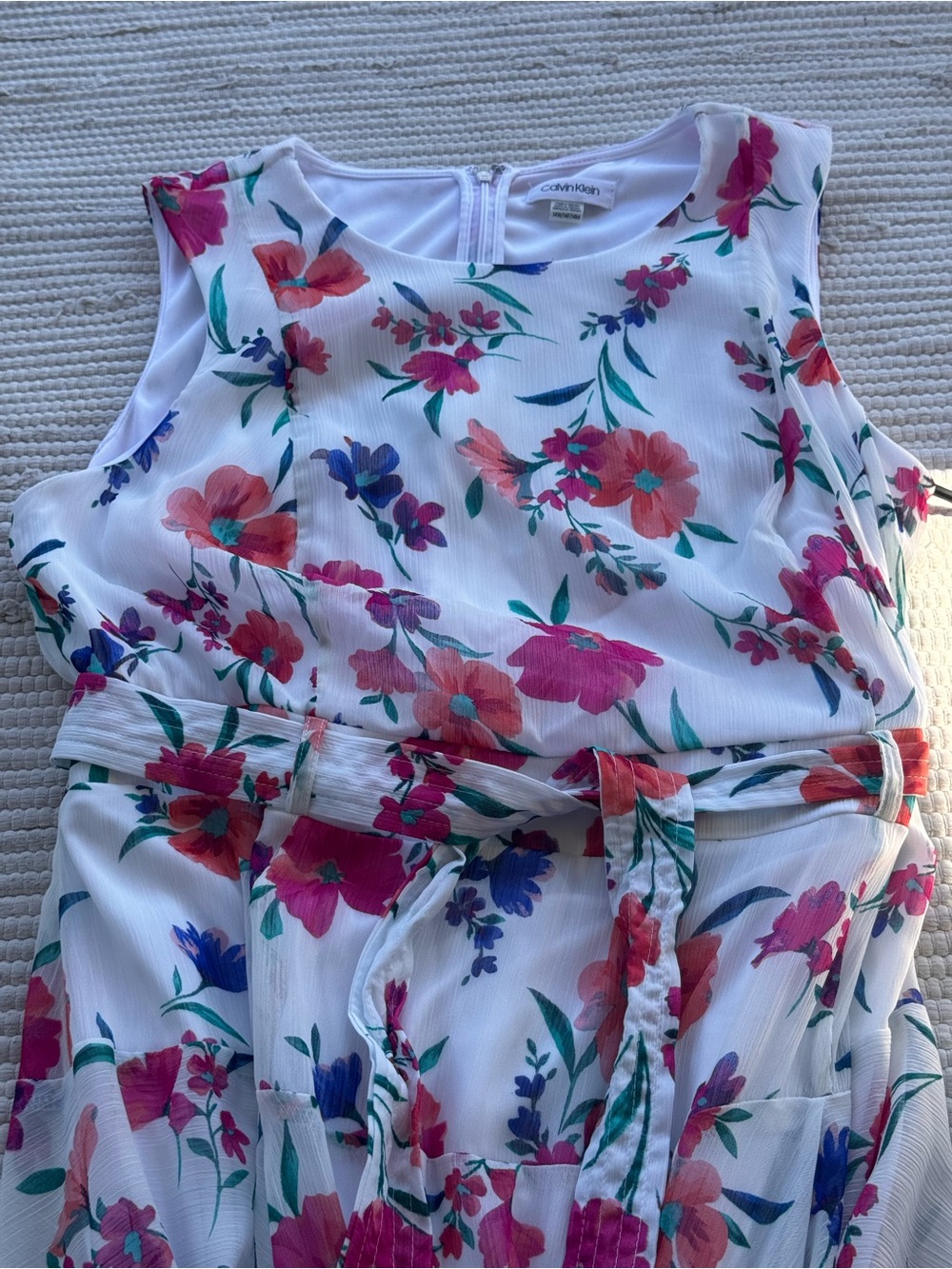 Calvin Klein Floral High-Low Dress NWT 14W Belted Chiffon Midi Maxi - Picture 12 of 14